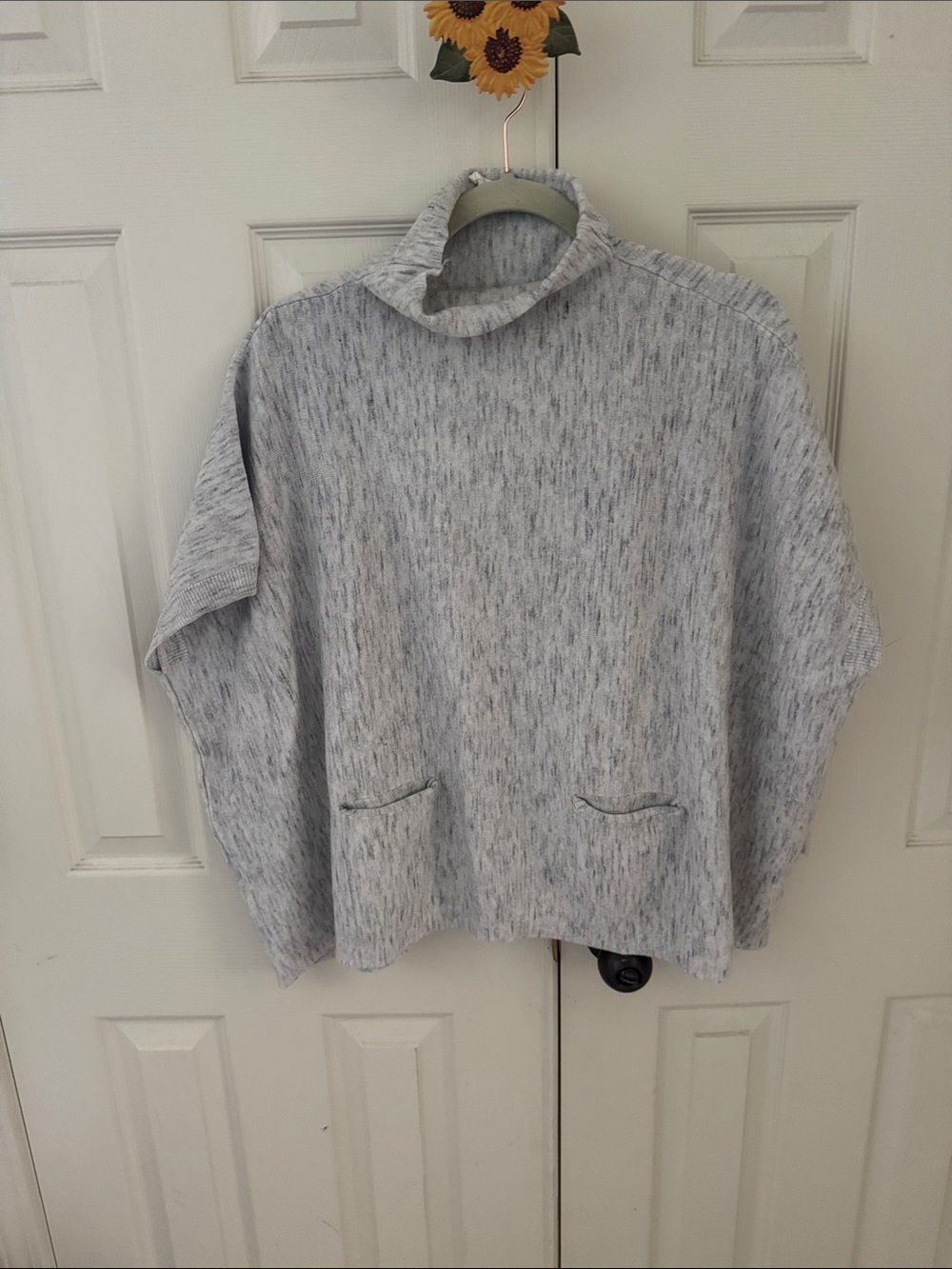 Heather Gray Turtleneck Knit Tunic with Front Pockets